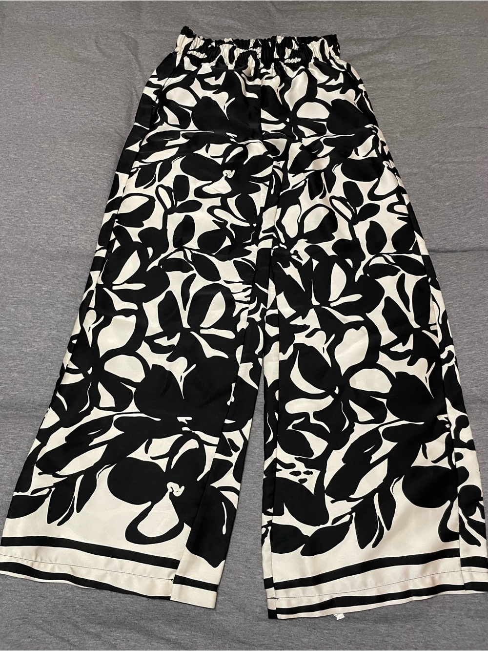 Rachel Zoe Black White Floral Wide Leg Palazzo Pants Elastic Waist Resort XS